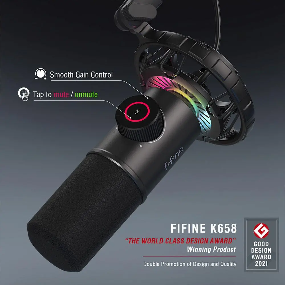 Настолен микрофон FIFINE K658 Dynamic RGB - Black - image 4