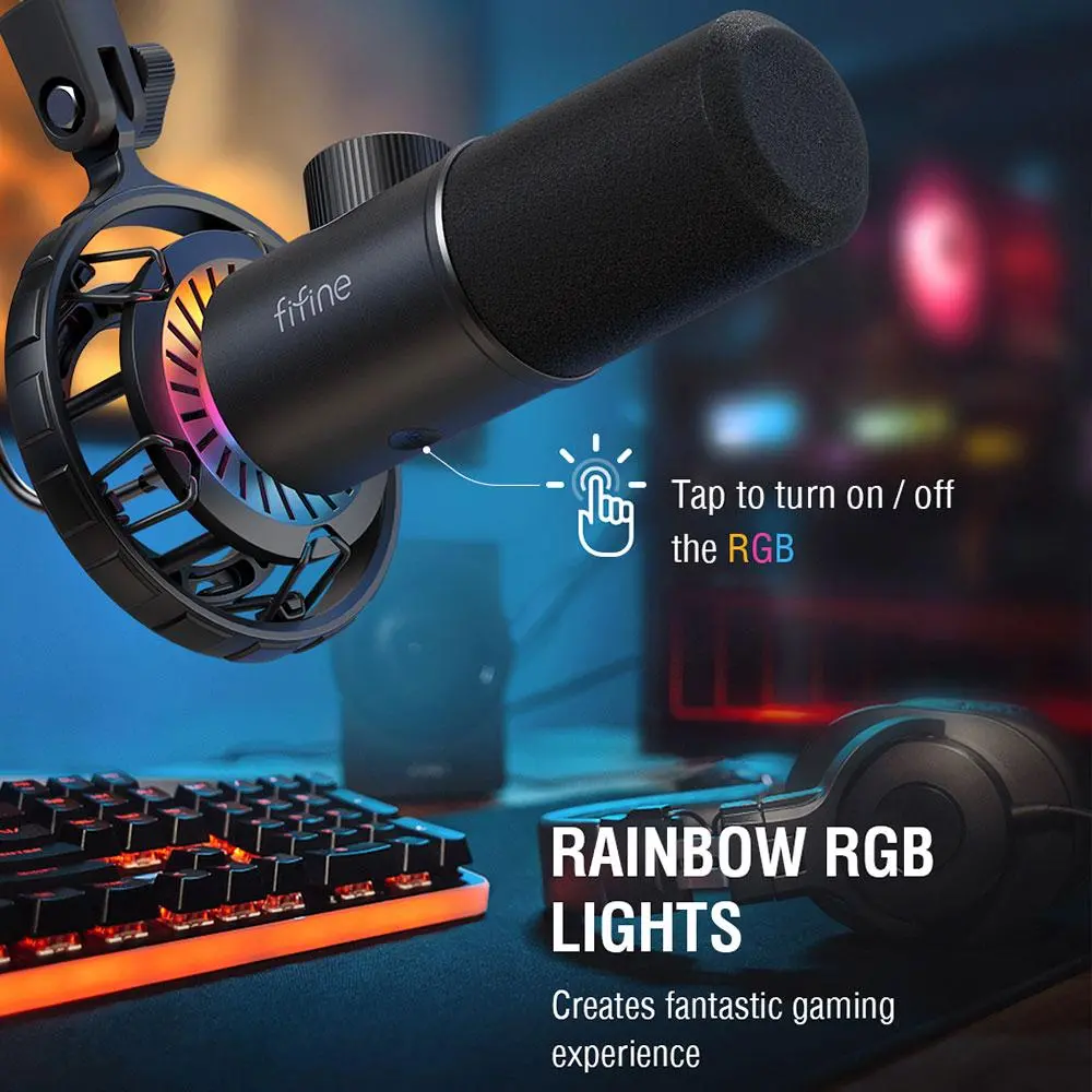 Настолен микрофон FIFINE K658 Dynamic RGB - Black - image 9