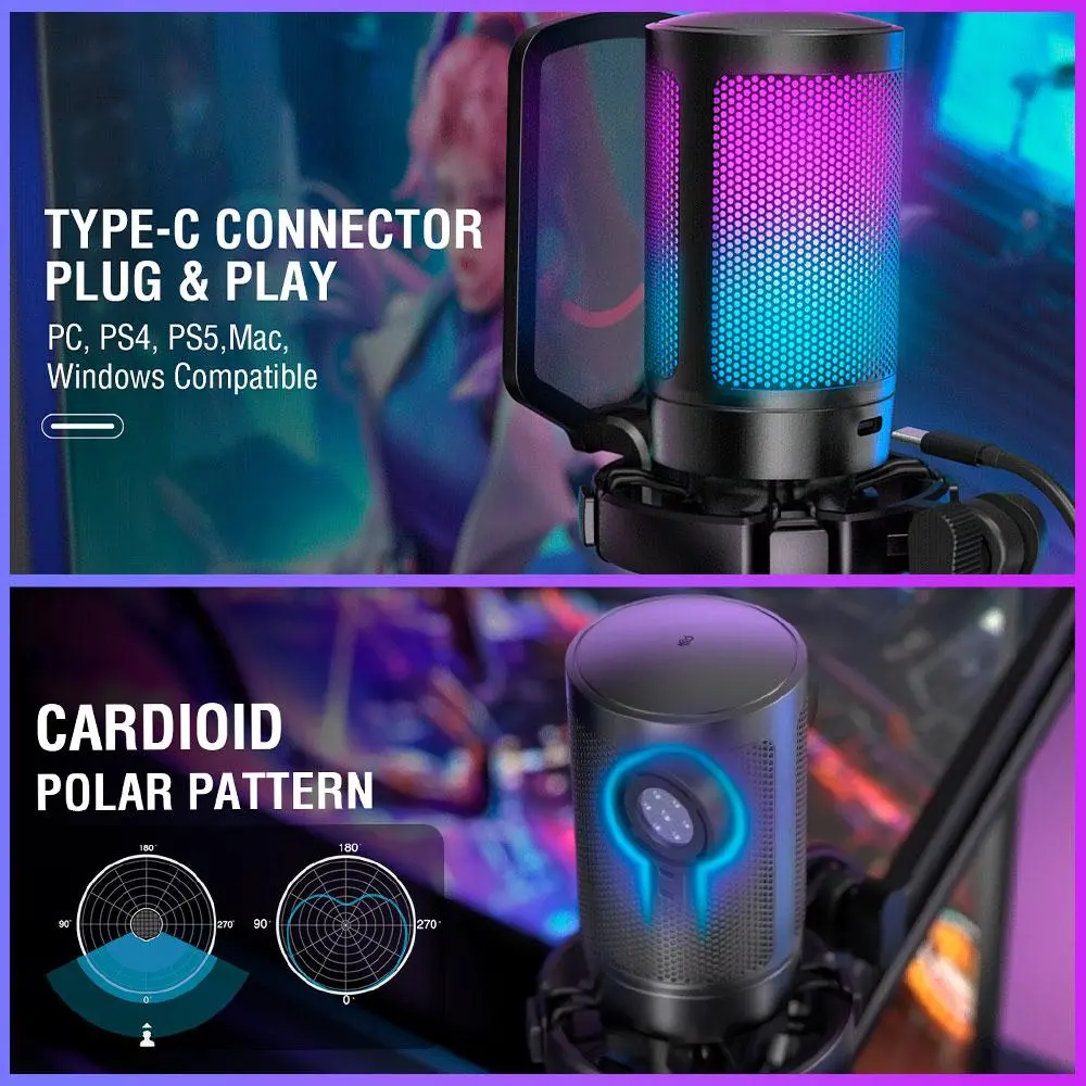 Microfon cu suport FIFINE A6T RGB - Negru - image 10