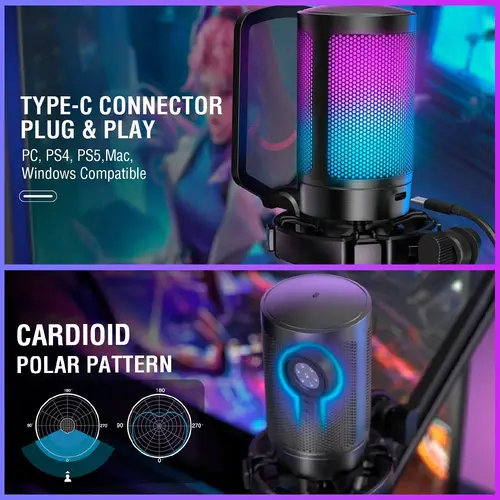 Microfon cu suport FIFINE A6T RGB - Negru - 11