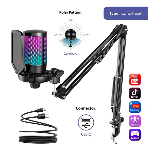 Microfon cu suport FIFINE A6T RGB - Negru - 6