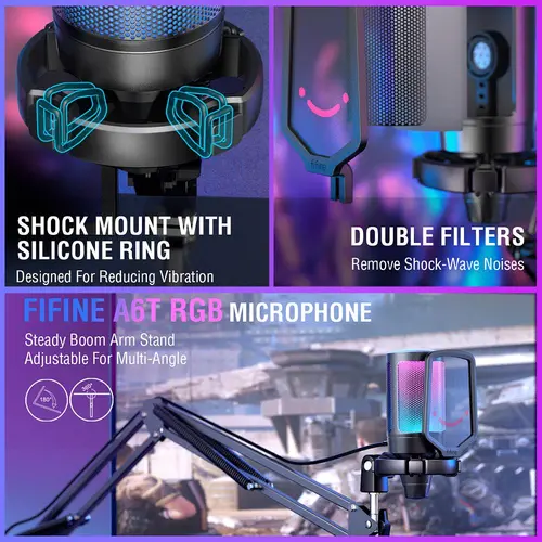 Микрофон със стойка FIFINE A6T RGB - Black - image 9