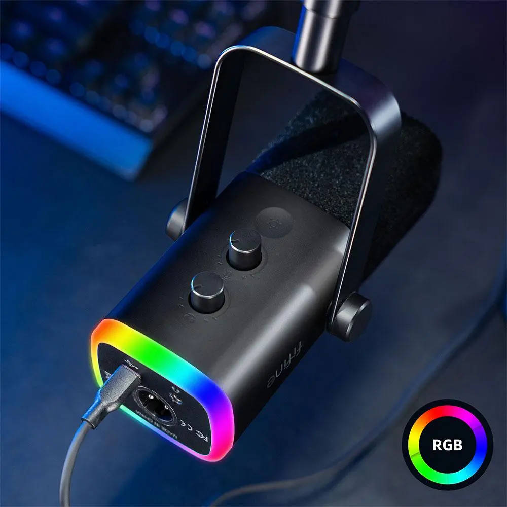 Микрофон със стойка FIFINE AM8T Dynamic RGB - Black - image 4