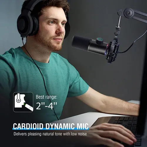 Микрофон със стойка FIFINE T658 Dynamic RGB - Black - image 4