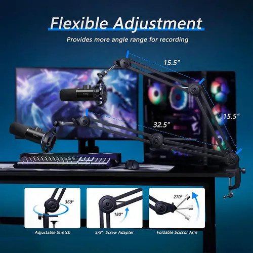 Микрофон със стойка FIFINE T658 Dynamic RGB - Black - image 6