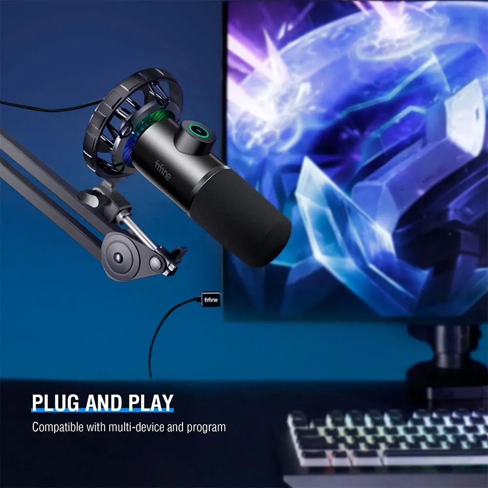 Микрофон със стойка FIFINE T658 Dynamic RGB - Black - image 8