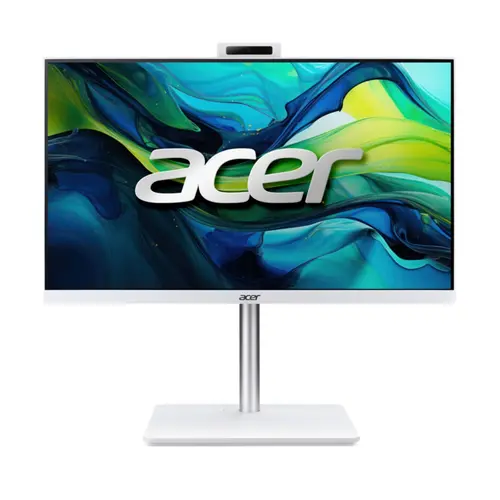 Настолен компютър - всичко в едно, Acer Aspire C24-A, 23.8'' FHD IPS AiO 120Hz Intel Core i5-13420H (up to 4.60GHz, 12MB), 16GB DDR4 (1 slot free), 1TB SSD, no DVD, Intel UHD, HDMI, USB 3.2, USB 2.0, Type-C, RJ-45, WiFi 6E, Glan, SD reader, Ergo stand, Cam+mic., KBD& Mouse, NO OS, White