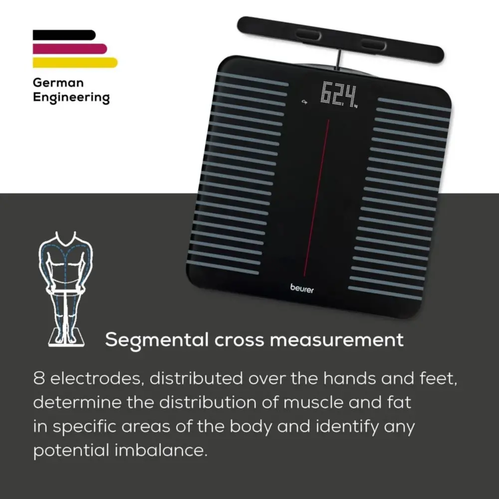 Везна, Beurer BF 990 WIFI/Bluetooth 8-electrode diagnostic bathroom scale with extendable handpiece for full body analysis; 5 activity levels; 8 user memories; 180 kg - image 3