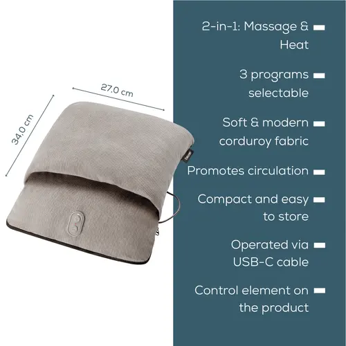 Масажор, Beurer FM 28 Compact foot massager 2 in 1: Vibration massager and foot warmer; 3 programs; Operation via USB-C cable; up to size 43; auto switch-off after 20 min - image 1