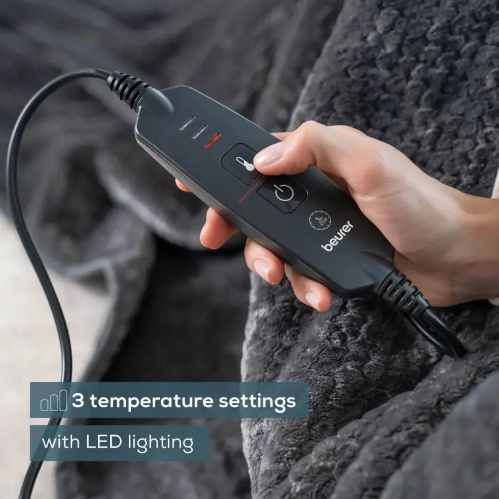 Термоподложка, Beurer HD 65 Dark Grey Heated Overblanket; Soft and cuddly surface; 3 temperature;auto switch-off 3 hours; removable switch; washable at 30°, Oko-Tex 100; 180(L)x130(W)cm - image 3