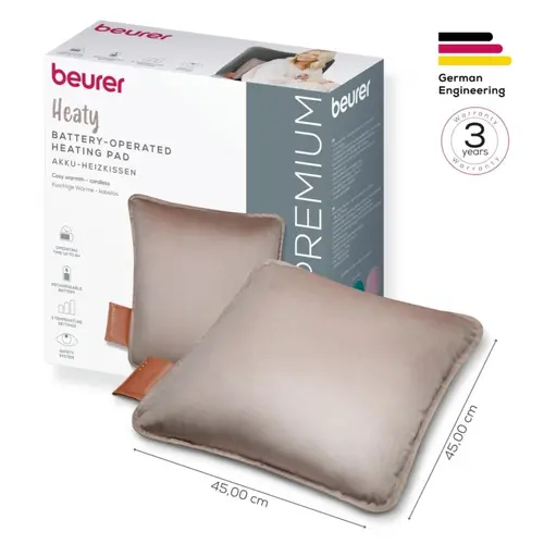 Термоподложка, Beurer HK 77 Heaty smokey-taupe;lithium-ion battery; Soft velvet cushion cover machine-washable at 30°C; 3 temperature settings; Fast heating; BSS; 45(L)x45(W) cm - image 7