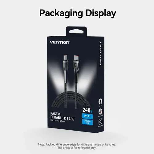 Vention кабел Cable - USB2.0 Type-C to Type-C - 5A Fast Charging, 240W, PD3.1, 1.2m -  CTYBAV - image 13