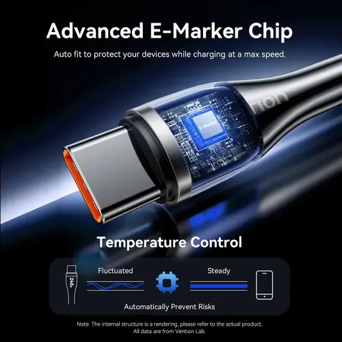 Vention кабел Cable - USB2.0 Type-C to Type-C - 5A Fast Charging, 240W, PD3.1, 1.2m -  CTYBAV - image 4
