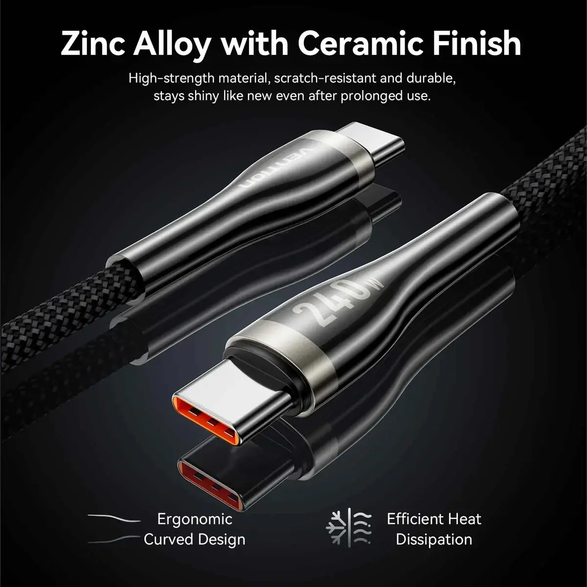 Vention кабел Cable - USB2.0 Type-C to Type-C - 5A Fast Charging, 240W, PD3.1, 1.2m - CTYBAV - image 6