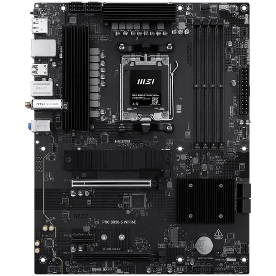 MSI PRO B850-S WIFI6E, ATX, Socket AM5, 4x DDR5 Dual Channel up to 8200(OC)MHz, 2x PCIe x16 slot, 2x M.2 slot, 4x USB 5Gbps, 3x USB 10Gbps, 1x USB 10Gbps Type-C, HDMI, DP, 7.1 HD Audio, 2.5G LAN, WiFI 6E, BT, 3Y - image 1