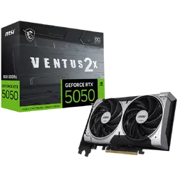 MSI Video Card NVIDIA GeForce RTX 5050 8G VENTUS 2X OC, 8GB GDDR6, 128-bit, 2602 MHz Boost, 2560 CUDA Cores, PCIe 5.0 (x8), 3x DP 2.1b, HDMI 2.1b, RAY TRACING, Dual Fan, 130W TDP, 8-pin PCIe Power, G-SYNC, 2-Slot, 3Y