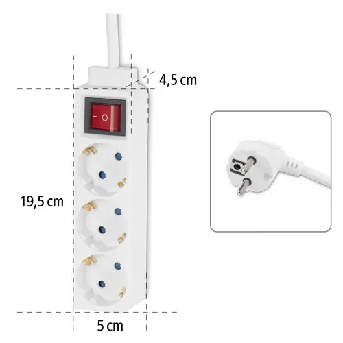 HAMA Prelungitor cu 3 prize, 1.4m, alb cu buton pornit/oprit - 5