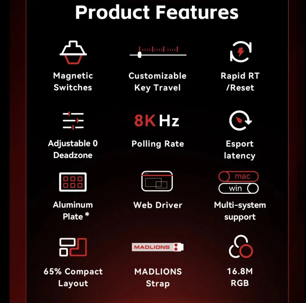 Madlions професионална геймърска механична клавиатура Professional Gaming Mechanical Keyboard MAD 60 HE Flagship V2 - 8K, Magnetic Amber Pro Switches - Black - image 2