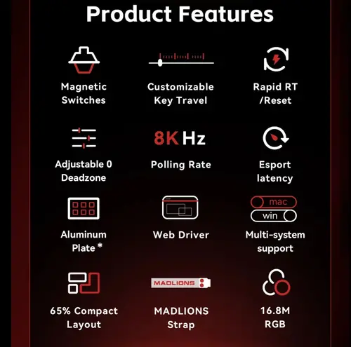 Madlions професионална геймърска механична клавиатура Professional Gaming Mechanical Keyboard MAD 60 HE Flagship V2 - 8K, Magnetic Amber Pro Switches - Black - image 2