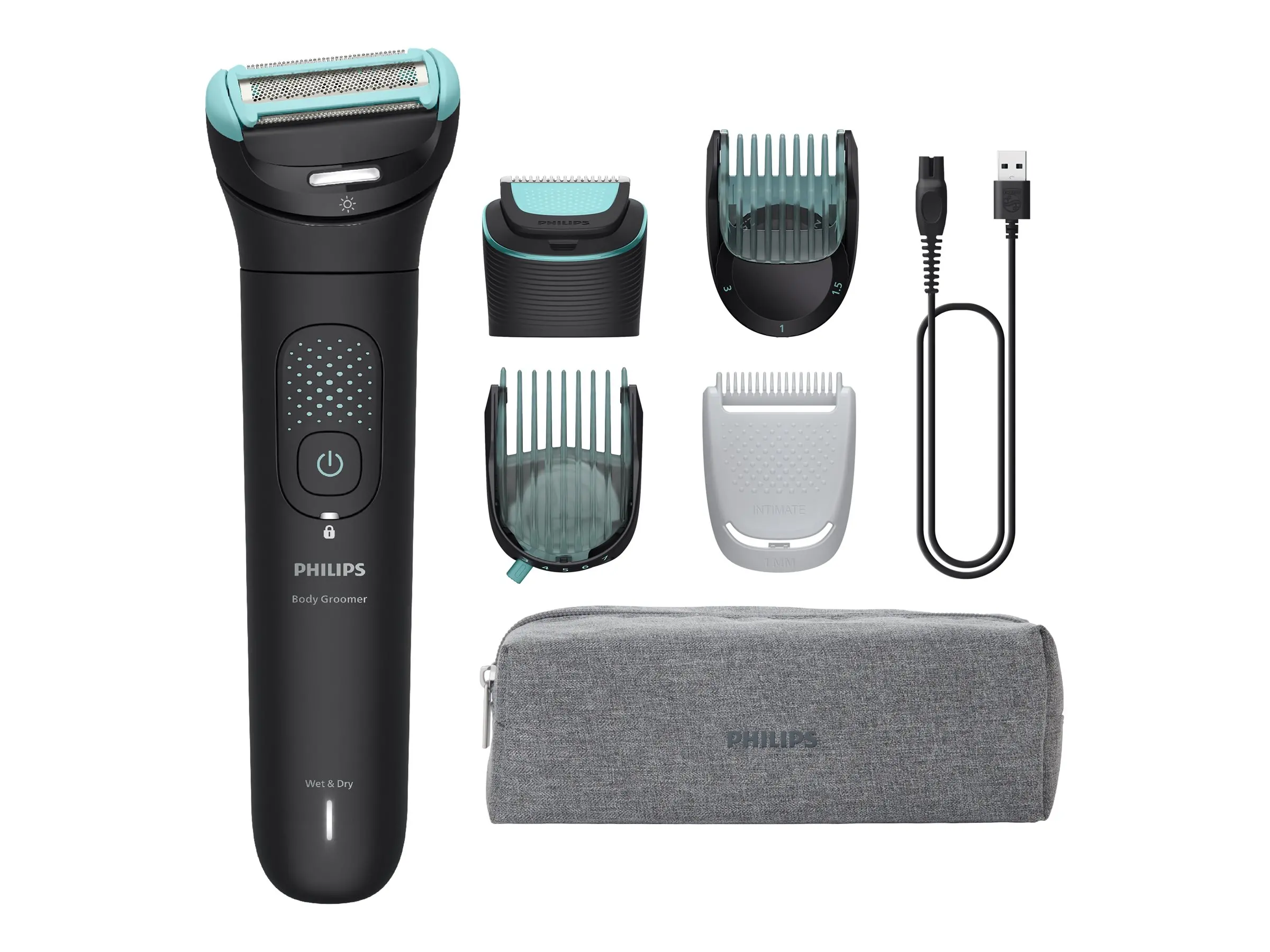 PHILIPS Trimmer de corp rezistent la apă Series 7000 Sistem de bărbierit Triple Protect 120min funcționare fără fir cu 1 oră de încărcare
