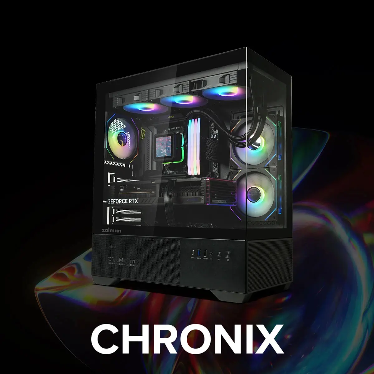 Zalman κουτί Case ATX - Chronix BLACK - 3 x 120 mm A-RGB, USB-C, Tempered Glass - image 15