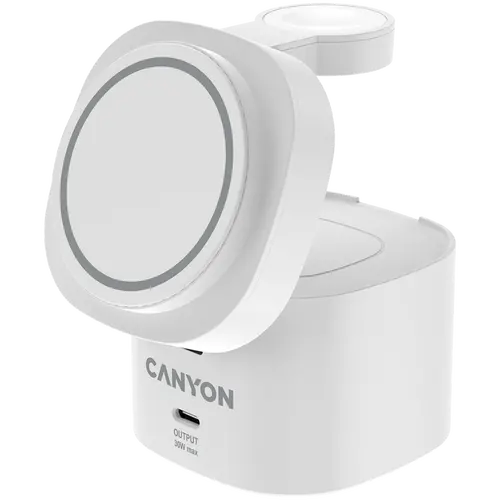 Canyon 4 in 1 Wireless Charging Stand, 30W max, Size: 70x70x70.3mm, weight: 414g, with 65W charger and 1M cable, white - image 1