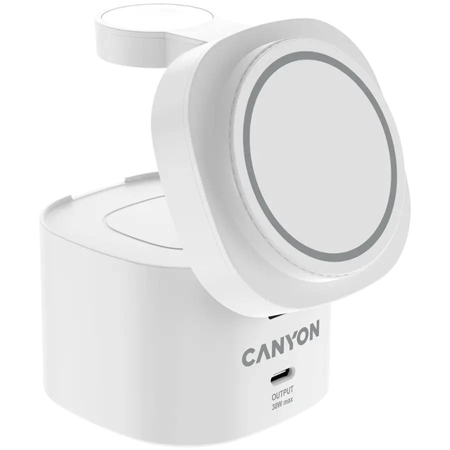 Canyon 4 in 1 Wireless Charging Stand, 30W max, Size: 70x70x70.3mm, weight: 414g, with 65W charger and 1M cable, white - image 2