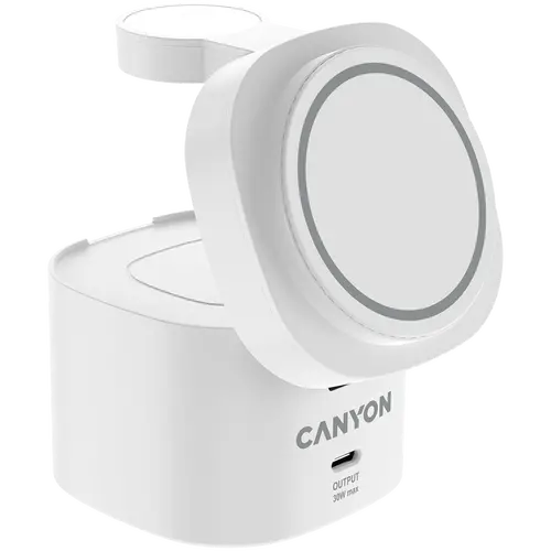 Canyon 4 σε 1 Βάση ασύρματης φόρτισης, 30W max, Διαστάσεις: 70x70x70.3mm, βάρος: 414g, με φορτιστή 65W και καλώδιο 1M, λευκό - 3