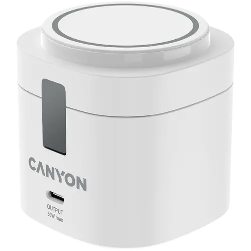 Canyon 4 în 1 Stand de încărcare wireless, 30W max, Dimensiuni: 70x70x70.3mm, greutate: 414g, cu încărcător de 65W și cablu de 1M, alb - 1