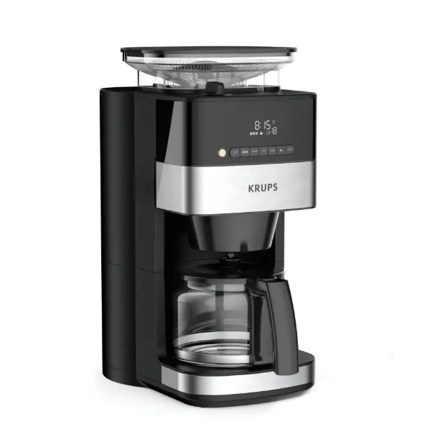Καφετιέρα, Krups KM832810 Grind & Brew, μεταλλικός μύλος, 3 ρυθμίσεις άλεσης, ψηφιακή οθόνη, χρονοδιακόπτης, 1.25L
