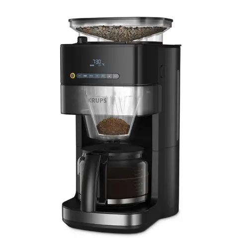 Cafetieră, Krups KM832810 Grind & Brew, râșniță metalică, 3 setări de măcinare, display digital, temporizator, 1.25L - 5