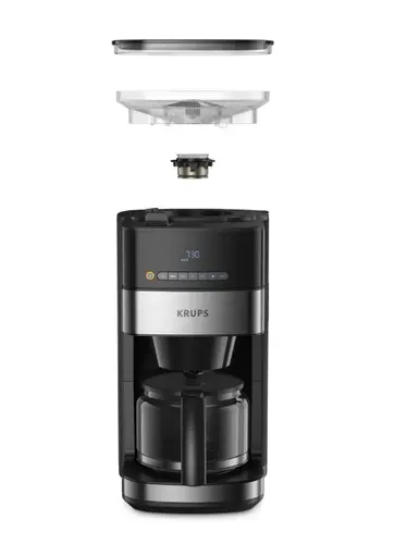 Καφετιέρα, Krups KM832810 Grind & Brew, μεταλλικός μύλος, 3 ρυθμίσεις άλεσης, ψηφιακή οθόνη, χρονοδιακόπτης, 1.25L - 6