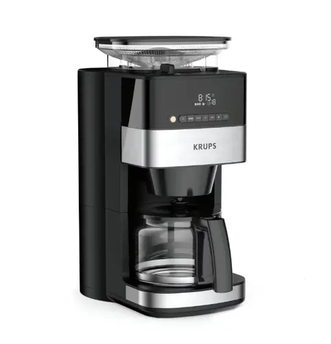 Кафемашина, Krups KM832810 Grind & Brew, metalic grinder, 3 grinding settings, digital display, timer, 1.25L