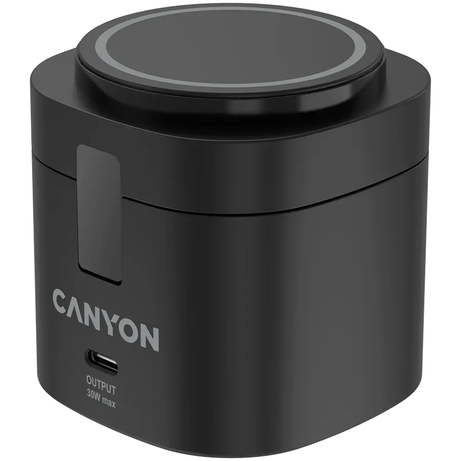 Canyon Βάση ασύρματης φόρτισης 4 σε 1, 30W max, Διαστάσεις: 70x70x70.3mm, βάρος: 414g, με φορτιστή 65W και καλώδιο 1M, μαύρο