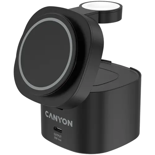 Canyon 4 in 1 Wireless Charging Stand, 30W max, Size: 70x70x70.3mm, weight: 414g, with 65W charger and 1M cable, black - image 1