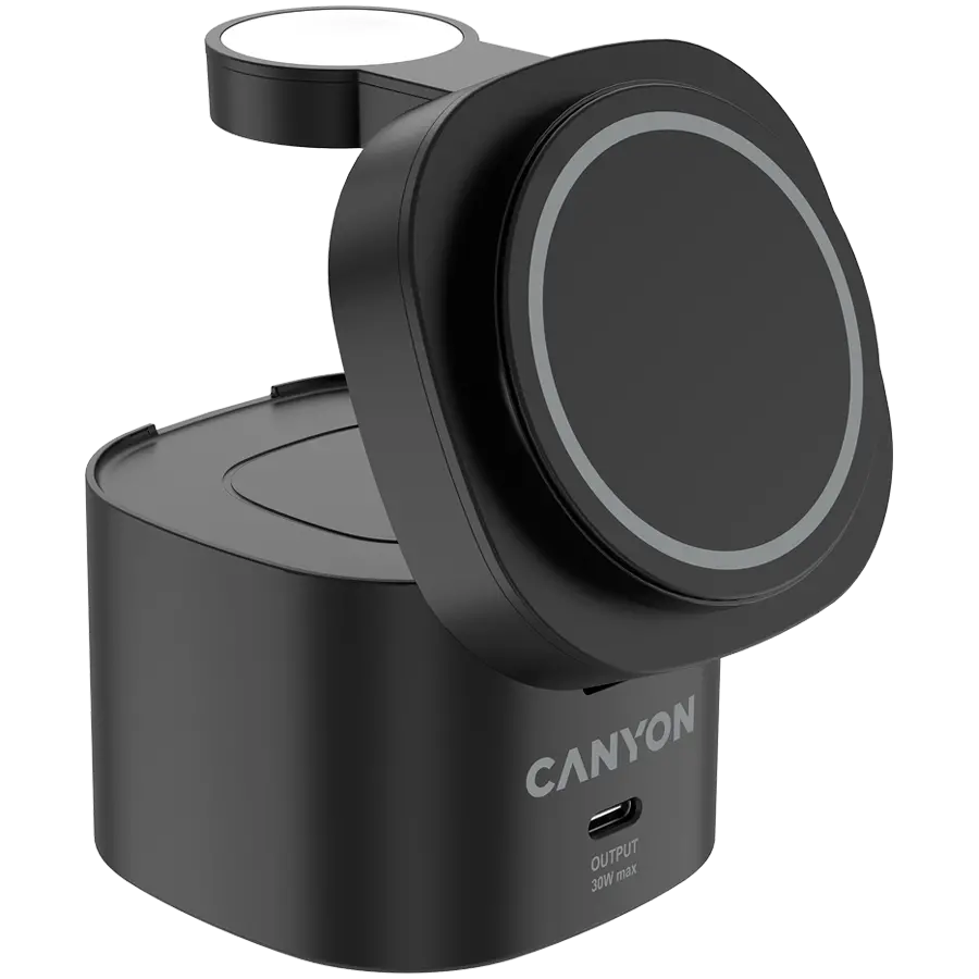Canyon 4 in 1 Wireless Charging Stand, 30W max, Size: 70x70x70.3mm, weight: 414g, with 65W charger and 1M cable, black - image 2