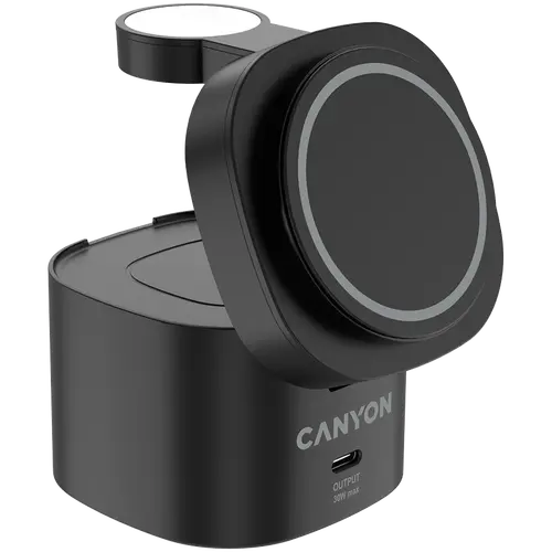 Canyon 4 in 1 Wireless Charging Stand, 30W max, Size: 70x70x70.3mm, weight: 414g, with 65W charger and 1M cable, black - image 2