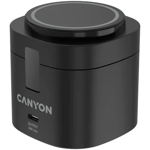 Canyon 4 in 1 Wireless Charging Stand, 30W max, Size: 70x70x70.3mm, weight: 414g, with 65W charger and 1M cable, black