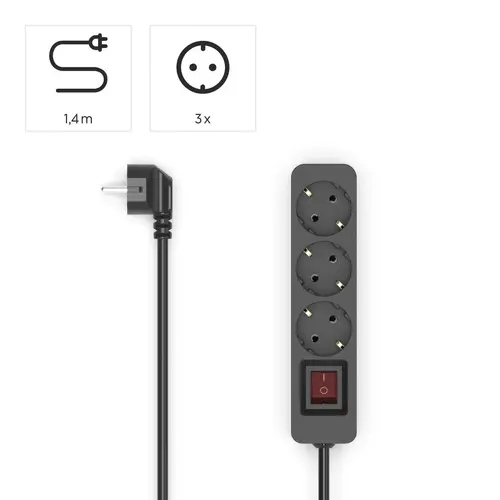 HAMA Разклонител 3гнезда, 1.4м,черен с бутон вкл/изкл - image 6