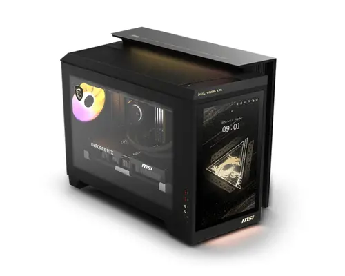Настолен компютър, MSI MEG Vision X AI 2NVV9-208EU, Core Ultra 9 285K(36M Cache, up to 5.70GHz), GeForce RTX 5080 16G SHADOW 3X GDDR7, Z890, Liquid(360mm), 32GB(2x16GB 5600Mhz), 2TB M2, 1200W 80 Plus Gold PSU, 13" FHD Touch, MSI Project Zero, Win11Home, 42.6 Liter, 18.23kg - image 1