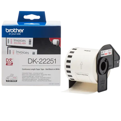 BANDĂ PENTRU IMPRIMANTE DE ETICHETE BROTHER TIP QL - CONTINUOUS PAPER TAPE - ROȘU/NEGRU PE ALB - 62 mm x 15,24 m - PN DK22251 (DK-22251) - 1
