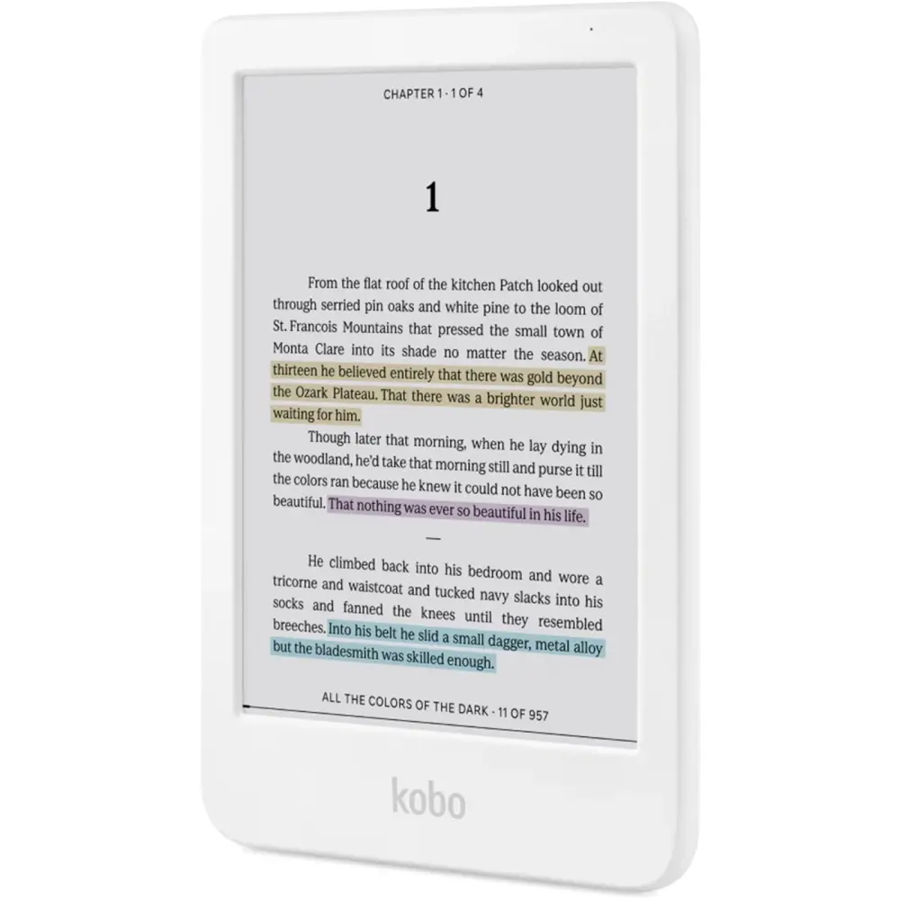 Четец за Е-книги, Kobo Clara Colour e-Book Reader, E Ink Kaleido touch screen 6 inch colour, 1448 x 1072 pixels, 16 GB, 1000 MHz/512 MB, 1 x USB C, Greutate 0.172 kg, Wireless Da, Comfort Light, 12 different fonts and over 50 font styles, White - image 1