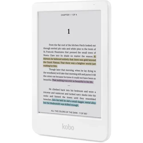 Четец за Е-книги, Kobo Clara Colour e-Book Reader, E Ink Kaleido touch screen 6 inch colour, 1448 x 1072 pixels, 16 GB, 1000 MHz/512 MB, 1 x USB C, Greutate 0.172 kg, Wireless Da, Comfort Light, 12 different fonts and over 50 font styles, White - image 1