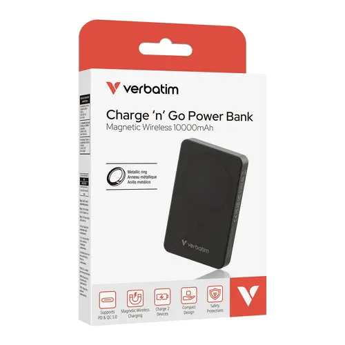 Външна батерия, Verbatim Charge 'n' Go Essentials Power Bank Magnetic Wireless 10000mAh Black - image 4