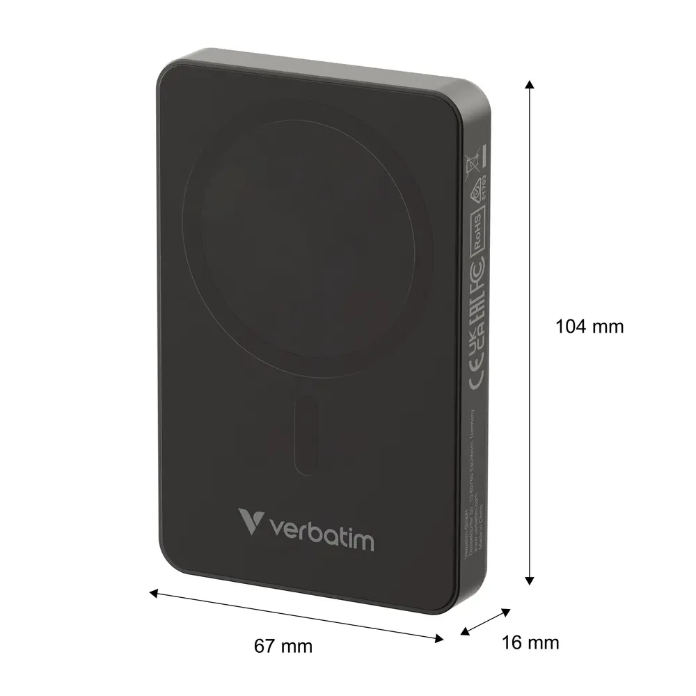 Εξωτερική μπαταρία, Verbatim Charge 'n' Go Essentials Power Bank Magnetic Wireless 10000mAh Μαύρο - image 5