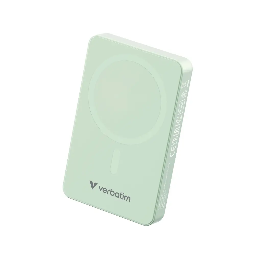 Baterie externă, Verbatim Charge 'n' Go Essentials Power Bank Magnetic Wireless 10000mAh Verde