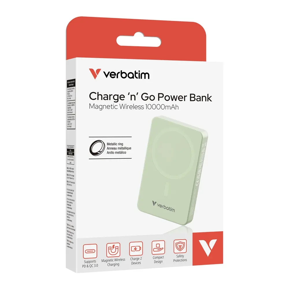 Εξωτερική μπαταρία, Verbatim Charge 'n' Go Essentials Power Bank Magnetic Wireless 10000mAh Πράσινο - image 4
