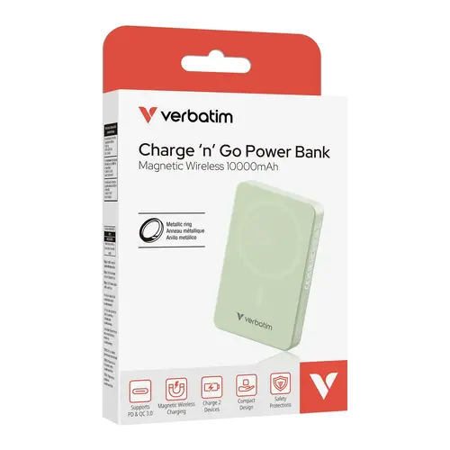 Външна батерия, Verbatim Charge 'n' Go Essentials Power Bank Magnetic Wireless 10000mAh Green - image 4