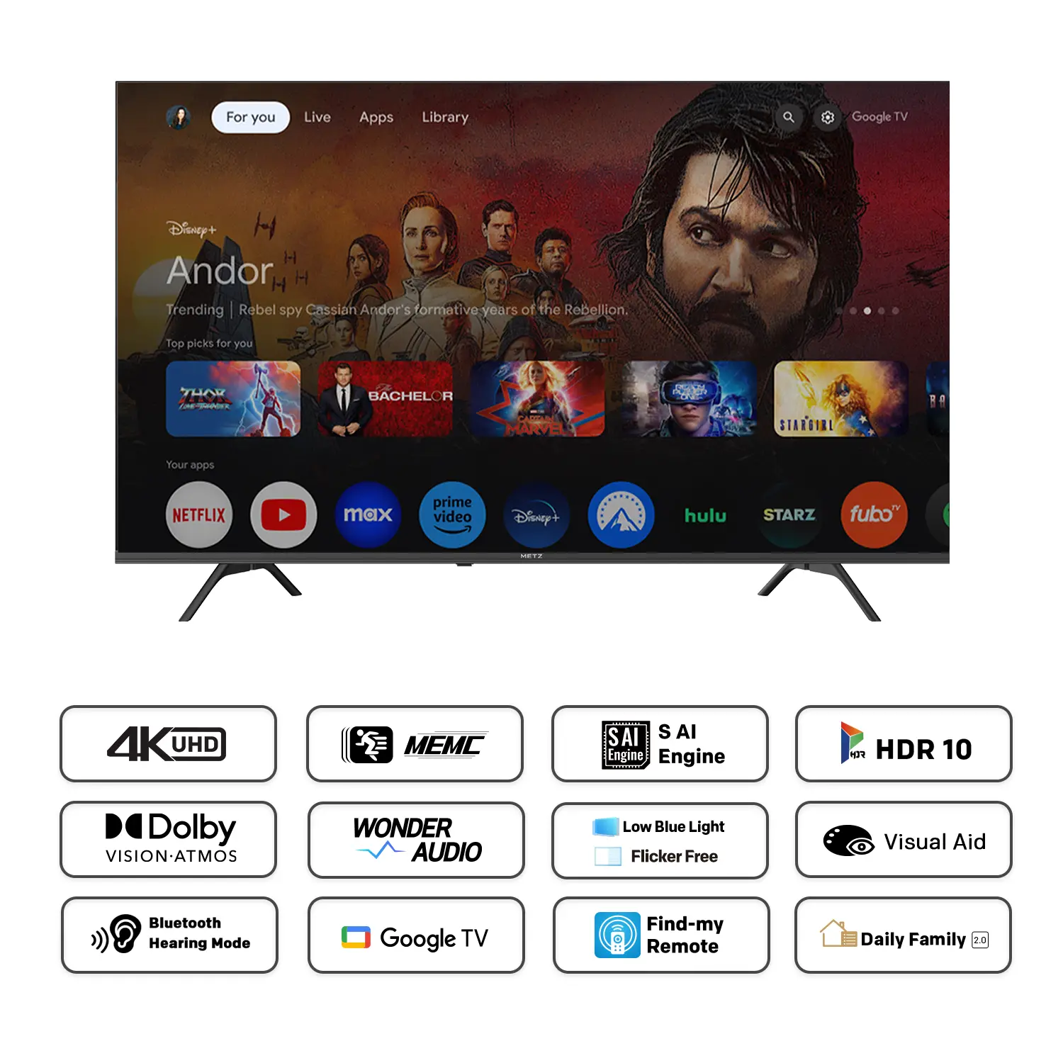 METZ Телевизор 55" UHD LED SMART TV,4K, Google TV, Frameless,2x10W - image 2