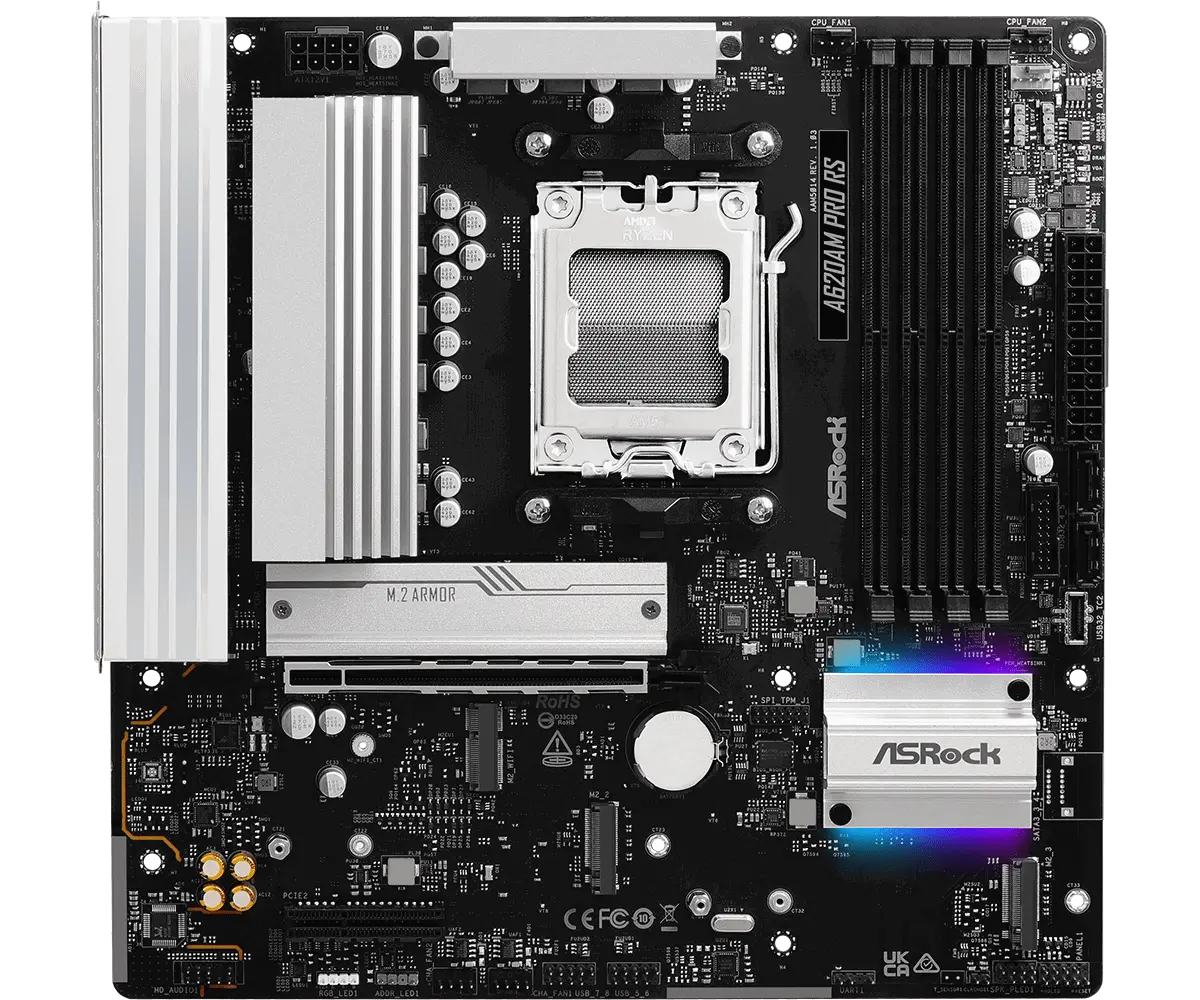 ASROCK Placă de bază Desktop A620AM Pro RS, AM5, 4x DDR5, 1x PCIe 4.0 x16, 1x PCIe 3.0 x16, 2x Hyper M.2(PCIe Gen4x4), 1x Ultra m.2, 2x SATA3 6.0